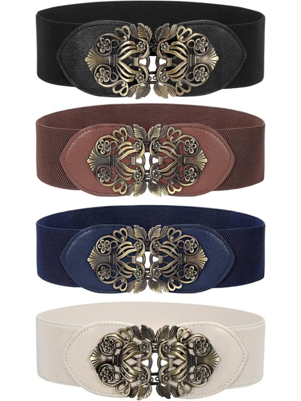 Vintage Wide Waist Belts for Women - 4 Pack Elastic Cinch Belts with Retro
